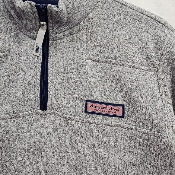 Vineyard Vines Sweater Mens S Gray Fleece Shep 1/4 Zip Mock Neck Pullover Preppy - Picture 3 of 12